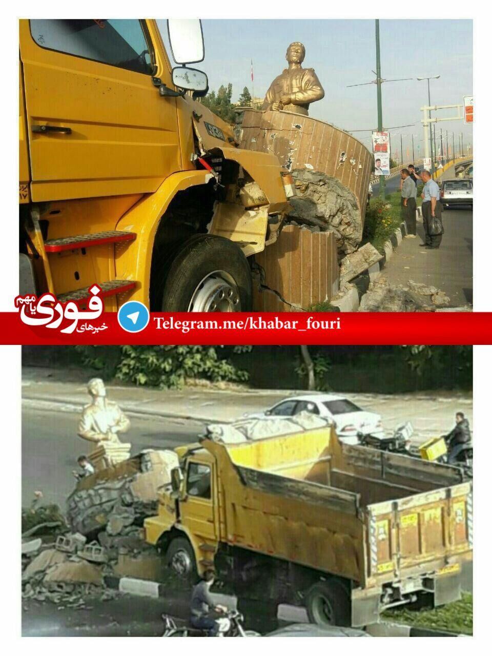 تصادف عجیب راننده با مجسمه!/عکس