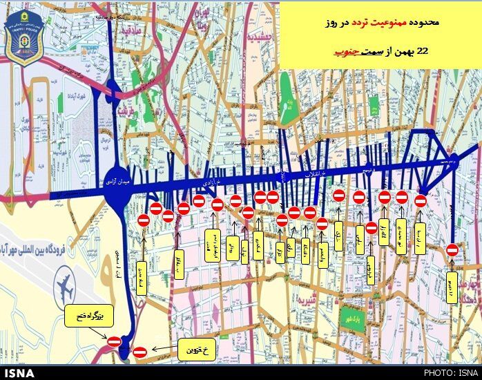 محدودیت‌های ترافیکی 22 بهمن/نقشه