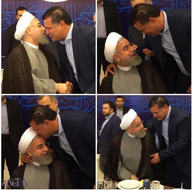 بوسه علی دایی بر پیشانی روحانی /عکس