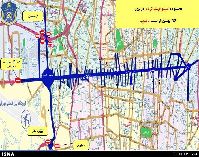 محدودیت‌های ترافیکی 22 بهمن/نقشه