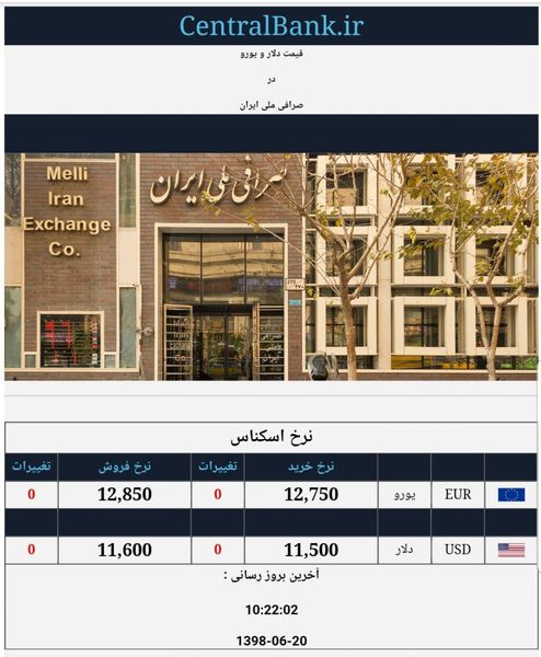 قیمت دلار و یورو در صرافی ملی امروز ۱۳۹۸/۰۶/۲۰
